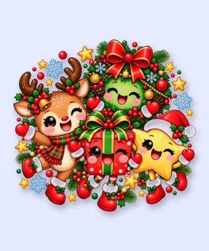 Kawaii Christmas Reindeer PNG, Cute Reindeer with Star Clipart, Christmas Sublimation Design, Kids Christmas Shirt PNG Download