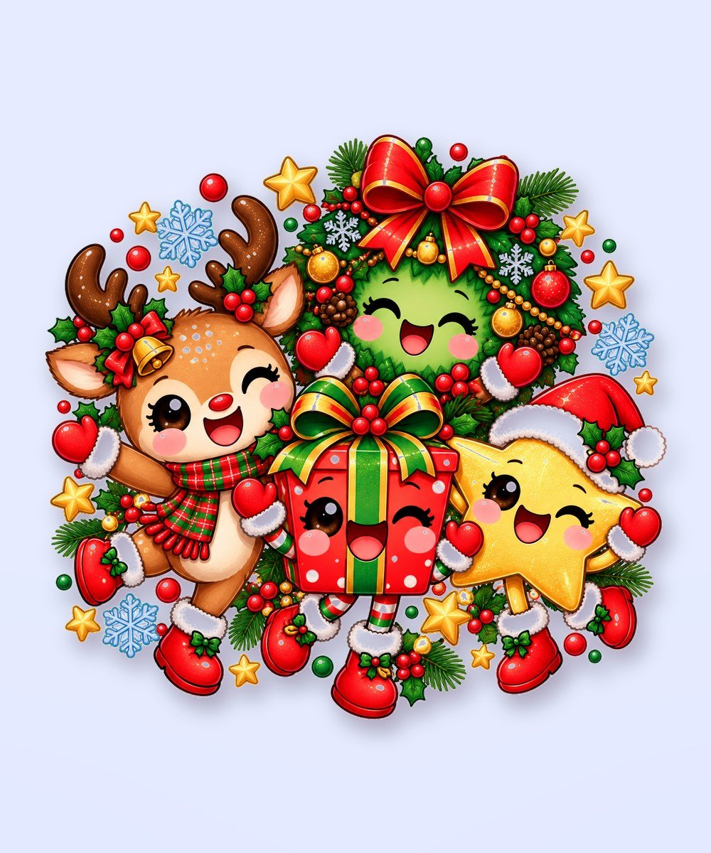 Kawaii Christmas Reindeer PNG, Cute Reindeer with Star Clipart, Christmas Sublimation Design, Kids Christmas Shirt PNG Download