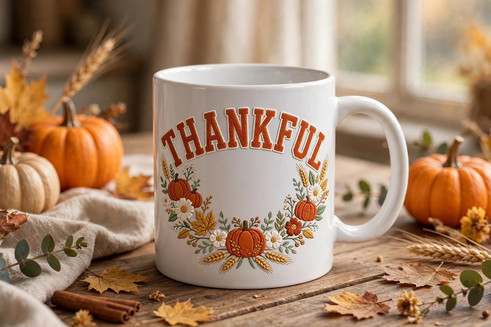 Thankful Retro Varsity PNG – Floral Pumpkin Fall Sublimation Design - Image 4