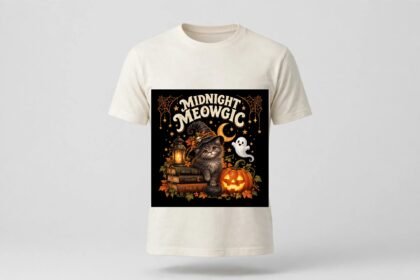 Midnight Meowgic Halloween Cat PNG – Witch Cat Sublimation Design