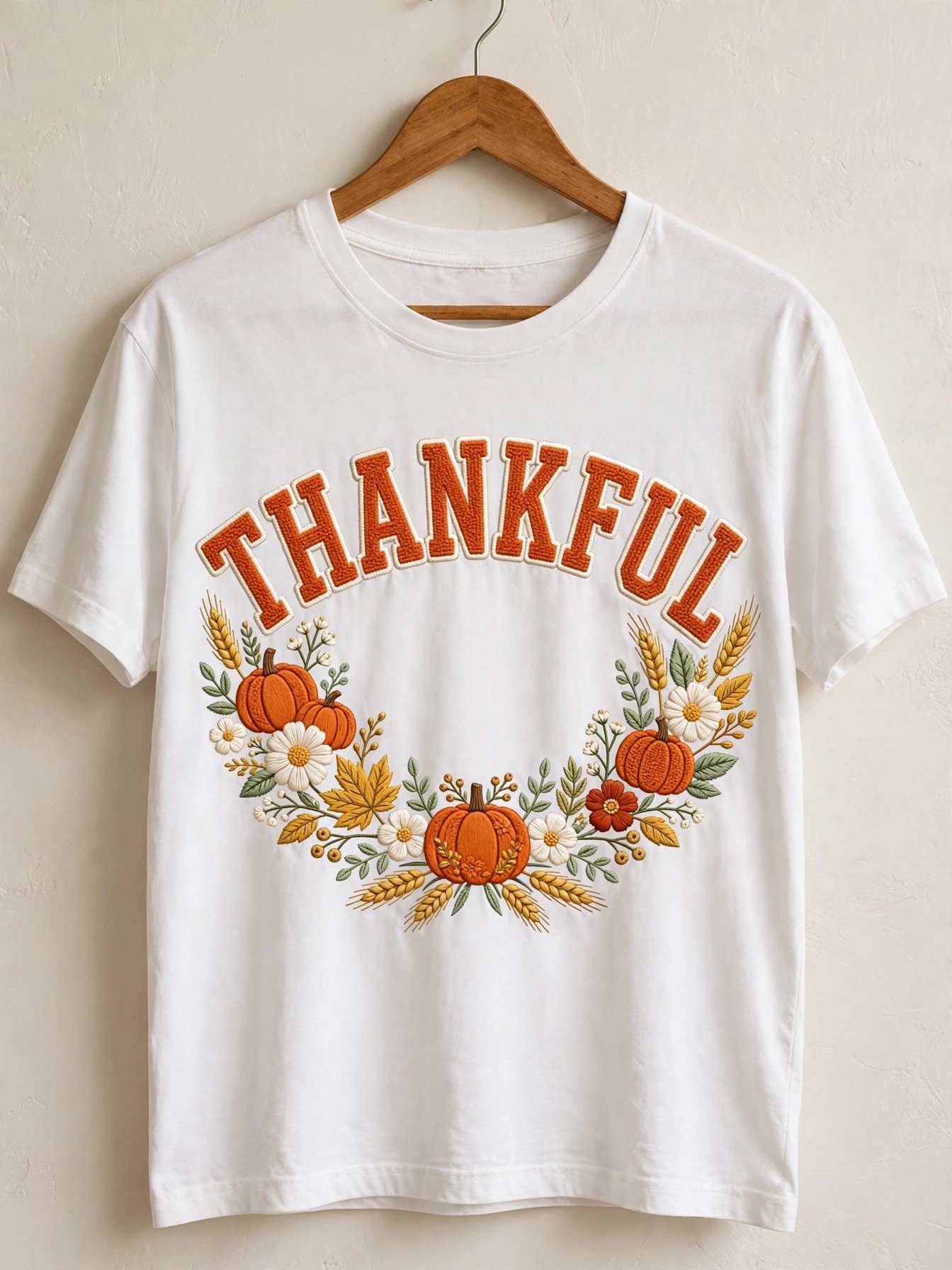 Thankful Retro Varsity PNG – Floral Pumpkin Fall Sublimation Design - Image 2