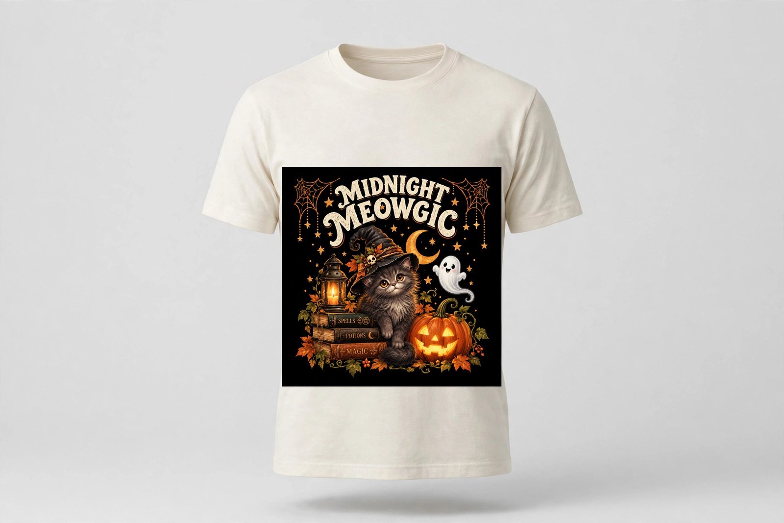 Midnight Meowgic Halloween Cat PNG – Witch Cat Sublimation Design