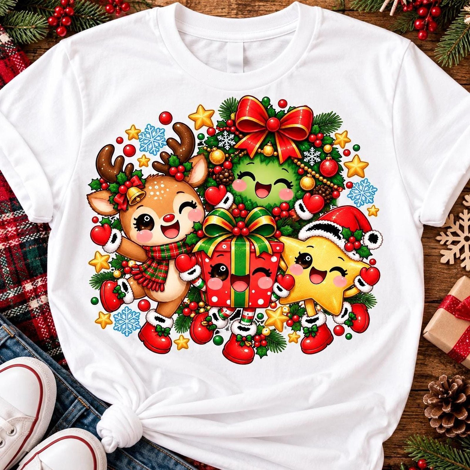 Kawaii Christmas Reindeer PNG, Cute Reindeer with Star Clipart, Christmas Sublimation Design, Kids Christmas Shirt PNG Download - Image 2
