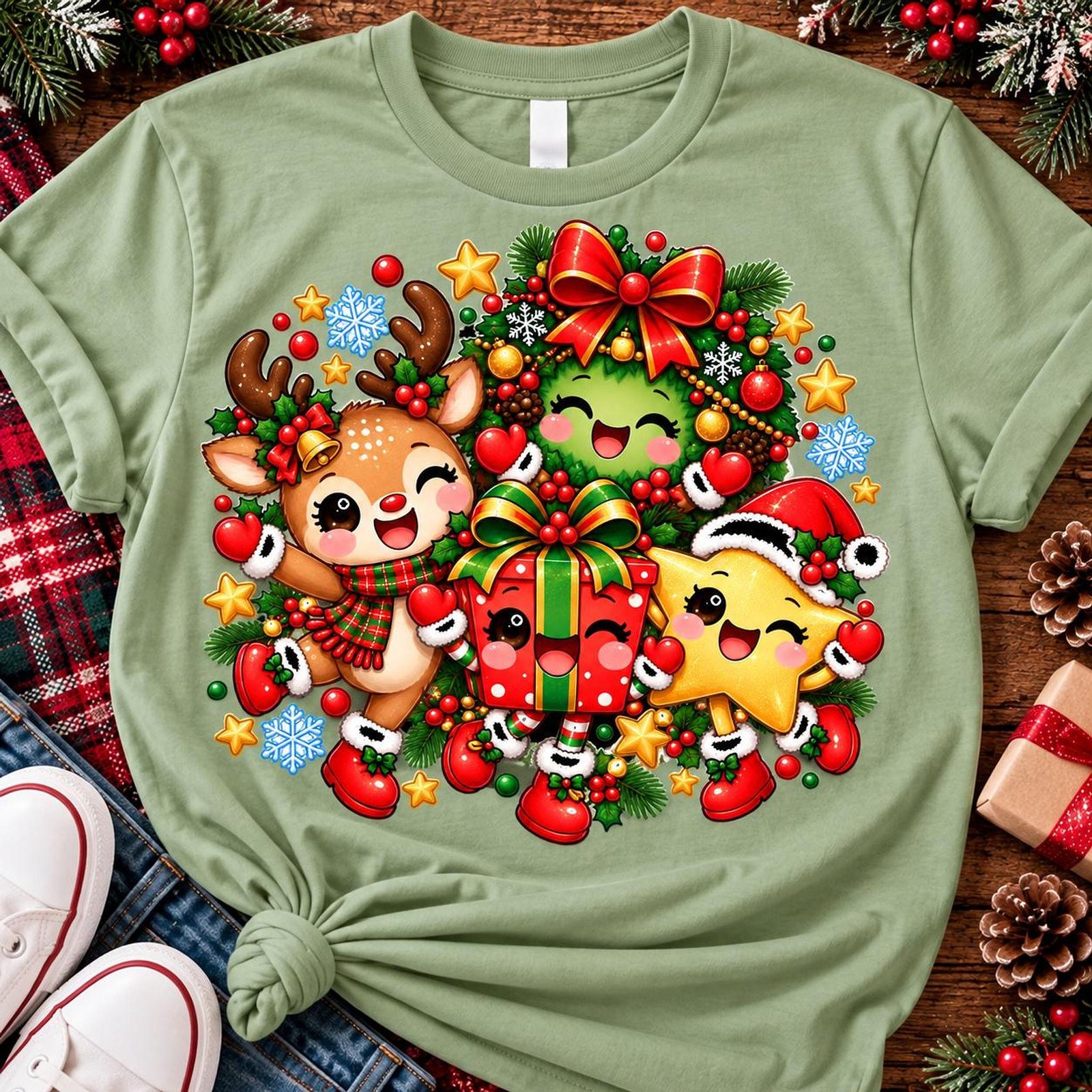 Kawaii Christmas Reindeer PNG, Cute Reindeer with Star Clipart, Christmas Sublimation Design, Kids Christmas Shirt PNG Download - Image 3
