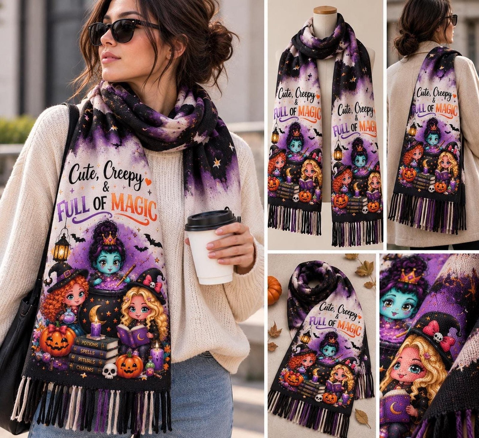 Witch Trio PNG Halloween Design, Colorful Three Witches Shirt Graphic, 300 DPI Files - Image 4