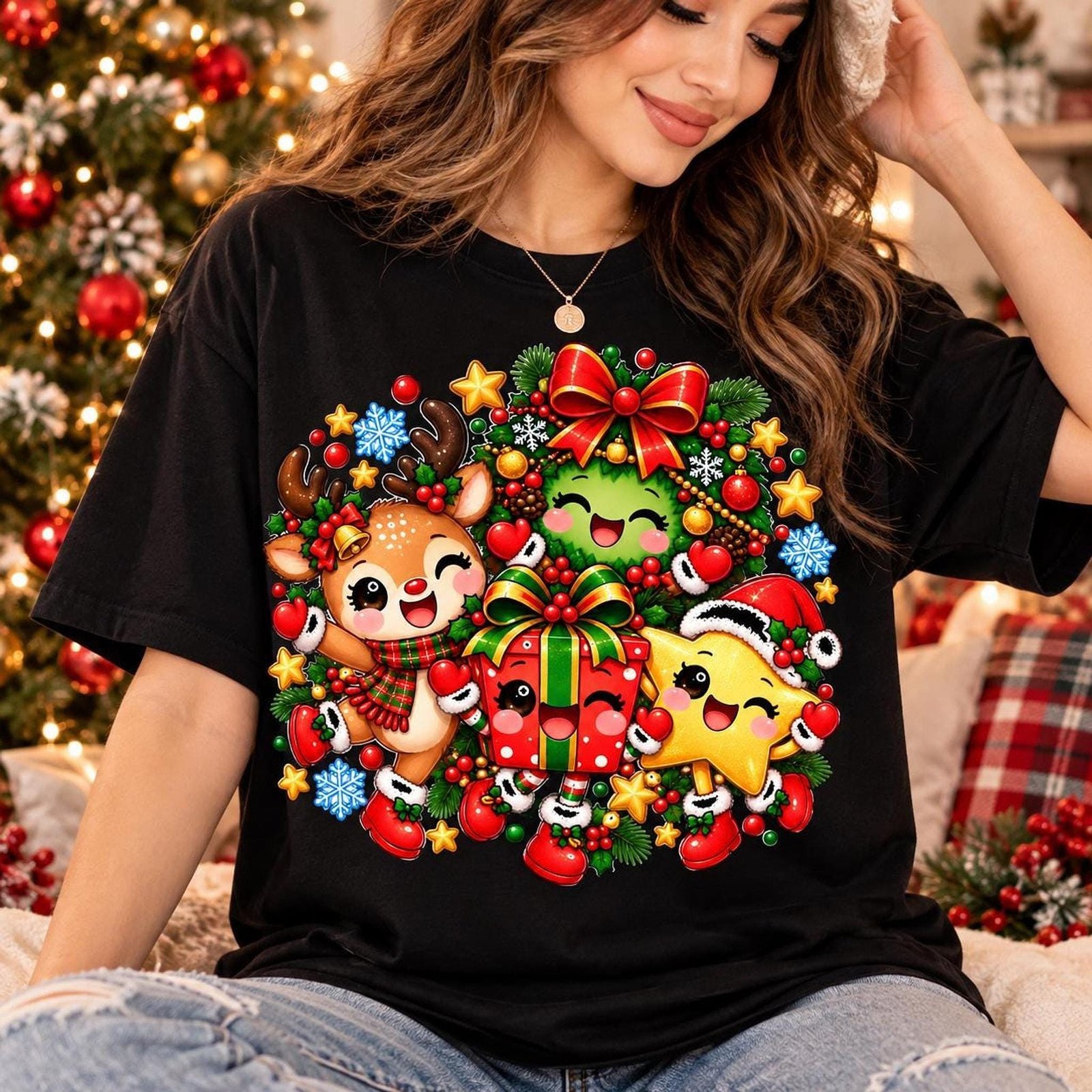 Kawaii Christmas Reindeer PNG, Cute Reindeer with Star Clipart, Christmas Sublimation Design, Kids Christmas Shirt PNG Download - Image 4