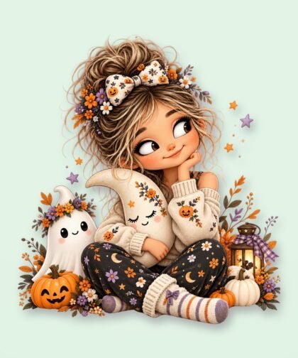 Halloween Girl Pose 3 PNG – Spooky Sublimation Clipart