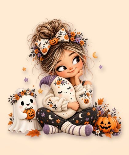 Halloween Girl Pose 4 PNG – Spooky Sublimation Clipart