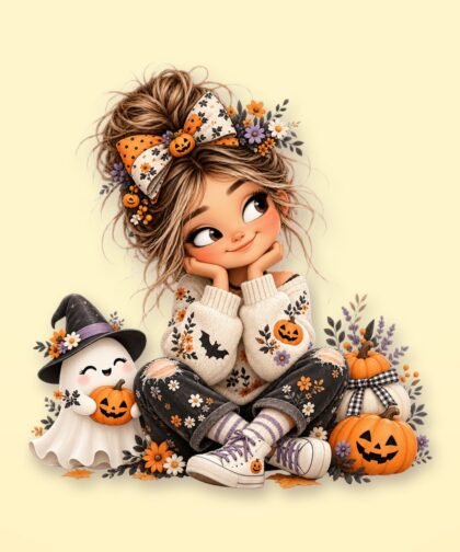 Halloween Girl Pose 5 PNG – Spooky Sublimation Clipart