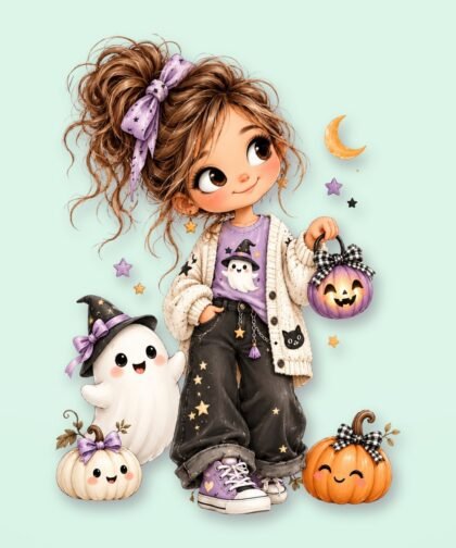 Halloween Girl Pose 16 PNG – Spooky Sublimation Clipart