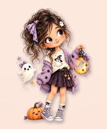 Halloween Girl Pose 17 PNG – Spooky Sublimation Clipart