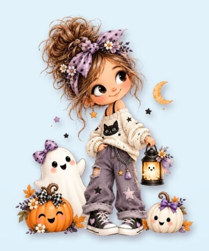 Halloween Girl Pose 21 PNG – Spooky Sublimation Clipart