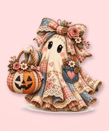 Preppy Patchwork Boo Ghost Design, 4500 x PNG for Halloween Sublimation
