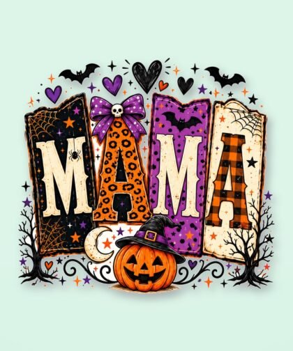Retro Mama PNG, Distressed Halloween Shirt Design, 15 ร 18 Inch Sublimation Download