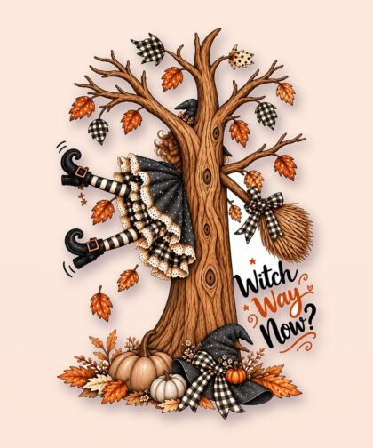 Witch in Tree PNG, Halloween Witch Clipart, Spooky Tree Sublimation Design, Witch Shirt PNG, Halloween Digital Download