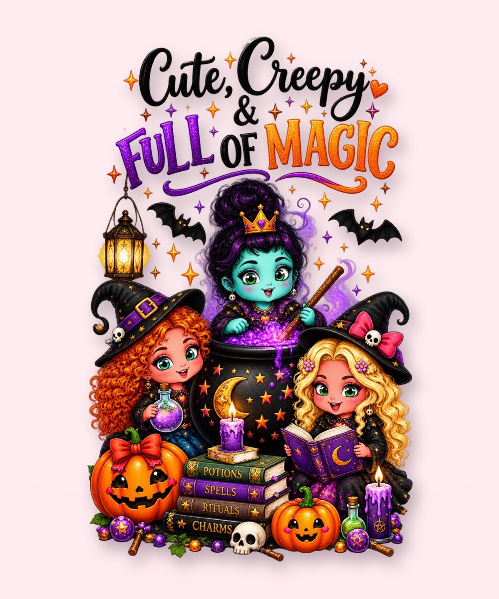 Witch Trio PNG Halloween Design, Colorful Three Witches Shirt Graphic, 300 DPI Files